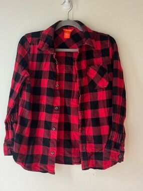 🌼 5/$25 Joe Fresh Buffalo Check Button-Up Flannel Shirt Boys XL 14 Red Black